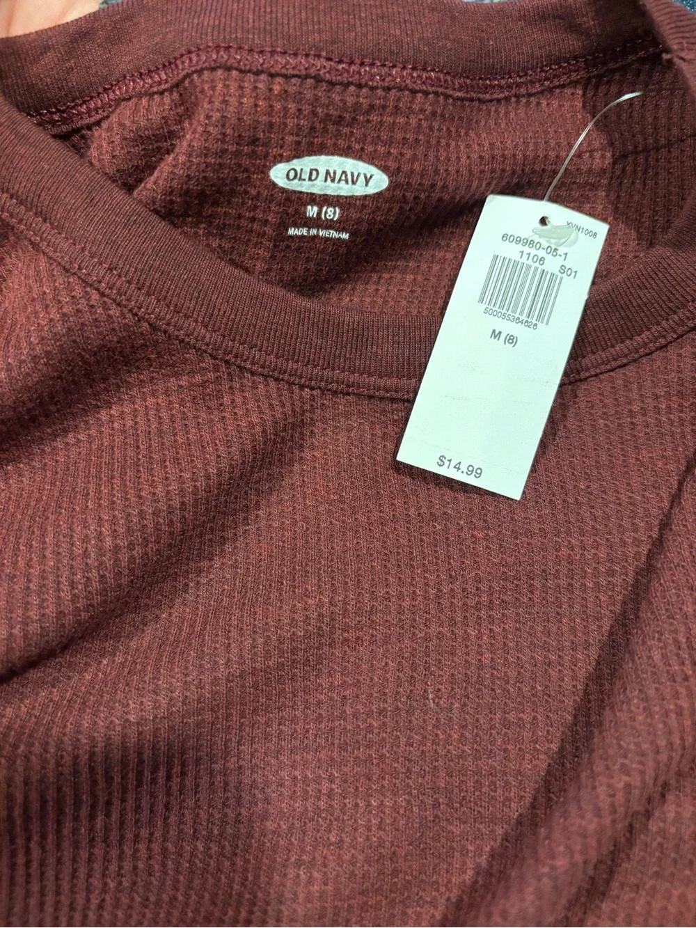 NWT Old Navy Maroon Boys Waffle Long-Sleeve Tee size M 8
